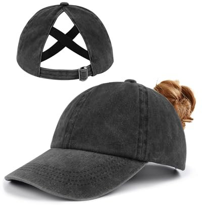 Zylioo M-L Pferdeschwanz Basecap Großen Kopf,Washed Ponytail Kappe Größe 57-59,Criss Cross UV-Schutz Golf Cap
