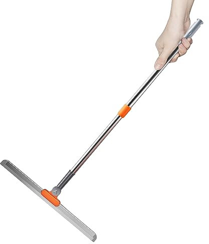 Escobilla de Goma para Suelo con Mango Largo Ajustable 110 cm, Escobilla de Piso con Tiras de Silicona de 38 cm, 180°Giratoria Fregadora de Suelo para Limpieza de Garaje, Ducha, Baño, Cocina