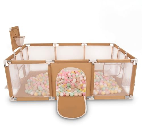 Selonis Parc Bébé Avec 400 Balles Plastiques Aire De Jeu Pliable Basket Football, Beige : Beige Pastel/Jaune Pastel/Blanc/Menthe/Rose Poudré