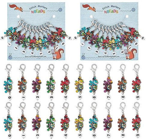 nbeads 20 Stück Elefant Mit Zahlenstichmarkern, Emaille-Legierung Häkel-Stichmarkierer Charms Karabinerverschlüsse Verriegelbarer Maschenmarkierer Zum Stricken Weben Nähen Schmuckherstellung