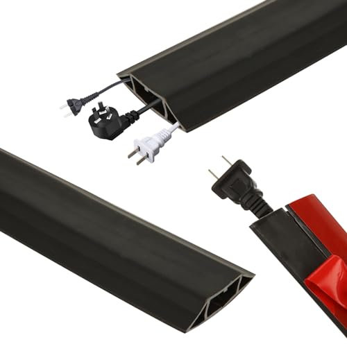 CYEER Rubber Outdoor Cable Protector, 3M/10FT Black Cable Trunking Floor Cable Cover, Flexible Wire Cover with 3 Cord Channels with Self Adhesive for Electric Cables