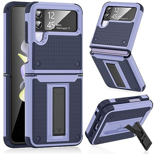 Micoden for Samsung Galaxy Z Flip 4 Samsung Z Flip 3 Hinge Protection Heavy Duty Shockproof Case with Built-in Stand Silicone PC Bumper Phone Cover for Samsung Z Flip 3/4 5G Purple