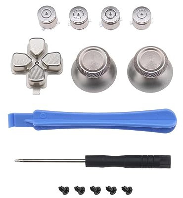 ECSiNG 14pcs Thumbsticks Dpad ABXY Boutons Kit de Réparation Compatible avec PS5 Contrôleur BDM010/BDM020/BDM030 Manettes Analogiques Manette de Commande Boutons d'action en Alliage d'aluminium