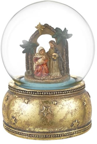 Baroni Home Bola de nieve de cristal, resina y acero, globo de nieve de Navidad con representación de nacimiento, elegante decoración navideña, diámetro de 10 cm, carillón de nacimiento