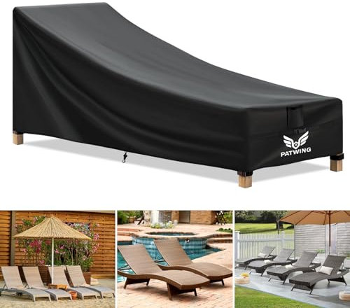 PATWING Housse de Chaise Longue de Jardin, Tissu Oxford 600D Housse pour Chaise Longue, Imperméable, Coupe-Vent, Résistant Aux UV de Jardin pour Chaise Longue (Noir, 200*70*40/75cm)