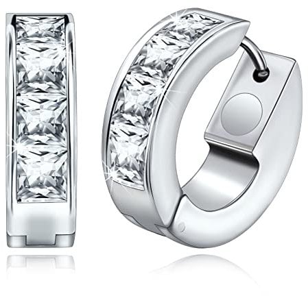 JEROOT Titan Magnettherapie ohrringe für Damen, Creolen Stilvolle runde Ring Magnet Ohrringe aus Sterling mit farblosen Zirkonia-Steinen (3500 gauss) (Weiß B)