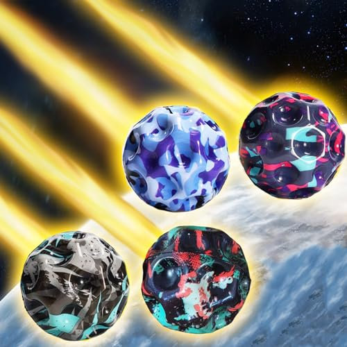 Byhsoep 4 Stück Jump Ball Flummiball High Bouncing Galaxy Moon Spaceballs Leuchtender Springball für Kinder Outdoor & Indoor