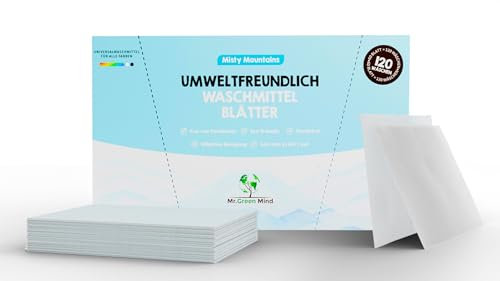 Mr. Green Mind Waschmittel Blätter - 120 Wäschen mit 60 vordosierten & wasserlöslichen Waschblättern - Misty Mountains Duft (Frisch) - Umweltfreundlich & biologisch abbaubar