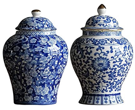 Sharplace 2er Set Keramik Blumenvase mit Deckel - Orientalisches Design für Zuhause und Büro