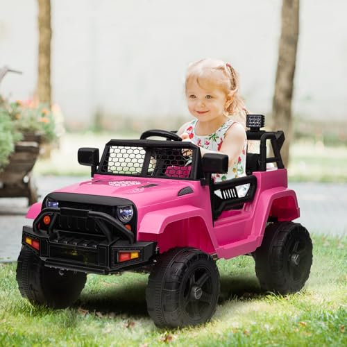 Voiture électrique 12 V,télécommande parentale,Deux Moteurs 35 W, Vitesse maximale de 5,2 km/h,Portes ouvrables,Lecteur de Musique, Suspension à 4 Roues,lumières LED,Ceinture de sécurité (Rose)
