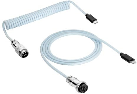 AKYGA AK-USB-49 Geflochtenes USB Kabel Typ-C auf Typ-C 3.0 m himmelblau, Mechanisches Tastatur-Spiralkabel mit Abnehmbarem Aviator-Anschluss für Gaming-Tastatur