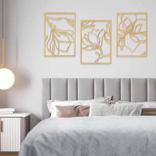 Yunjuhop Goldene Wanddekoration aus Metall, Wandbehangskulpturen, minimalistisches Wandbild, abstrakte Kunst, Wandskulpturen für Moderne über dem Bett