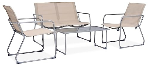 KTHLBRH Outdoor Lounge Garten möbel draußen Balkon Tisch und stühle 4-TLG. Garten-Lounge-Set Stoff und Stahl Creme