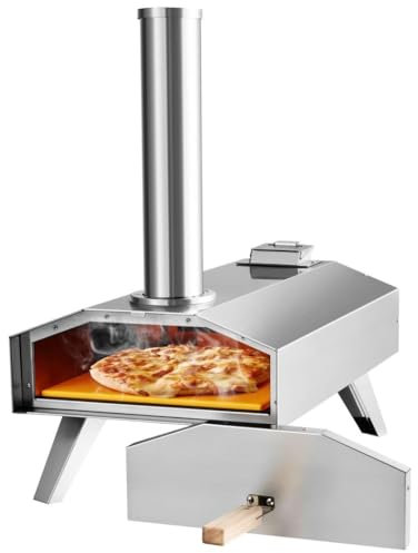 SPOTRAVEL Outdoor Pizza Oven, Multi-Fuel Stainless Steel Pizza Maker with Detachable Chimney & Foldable Legs, Portable Tabletop Pizza Grill for Garden BBQ Picnic Party