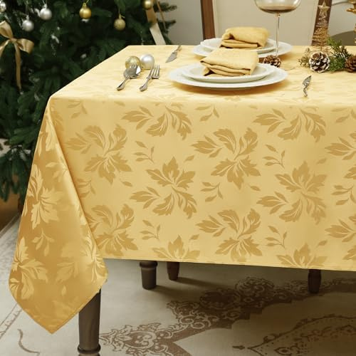 Romanstile Tischdecke Silvester Gold abwaschbar 140x240 Weihnachten rechteckig Luxuriös Jacquard-Damast Muster wasserabweisend Tischtuch Table Cloth für Geburtstag,Feste,Party,Jahrestag,Restaurant
