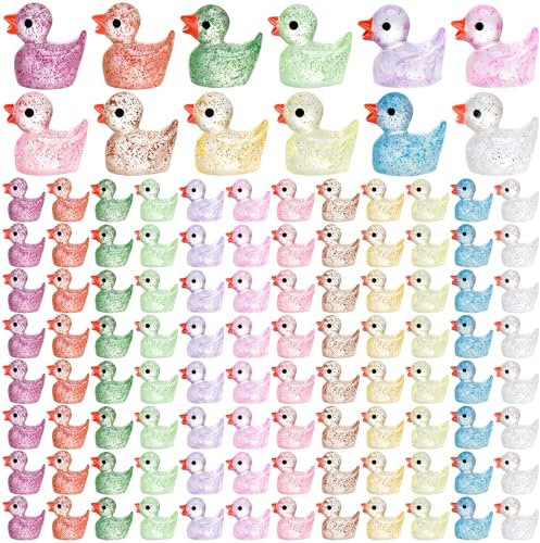 GSrenyu 60 Pcs Mini Resin Ducks Mini Ducks Glitter Tiny Ducks Resin Ducks Little Ducks Twinkle Small Ducks Mini Resin Animals Miniature Ducks for Garden Landscape Aquarium Dollhouse Party Potted Decor