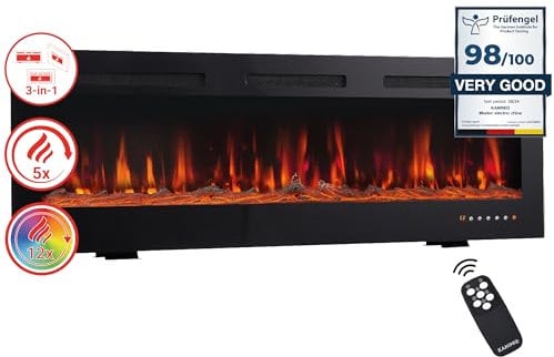 KAMINIO Camino elettrico MARLON - Caminetto elettrico 3-in-1 con riscaldamento, effetto fiamma 3D, 12 colori di fiamma, telecomando (60 pollici)