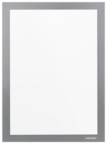 magnetoplan magnetofix Info-Rahmen 2 Stück, Grau | Format: A4 | Selbstklebender Magnet Bilderrahmen für Aushänge, Bilder und Dokumente