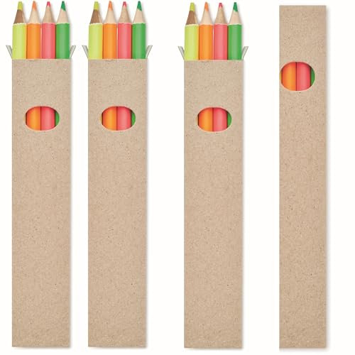 noTrash2003 4er Set mit je 4 neonfarbenen Textmarker Highlighter Buntstiften angespitzt Umweltfreundliche Alternative Gelb Orange Rosa Grün in Papierschuber nachhaltig 175 mm Länge