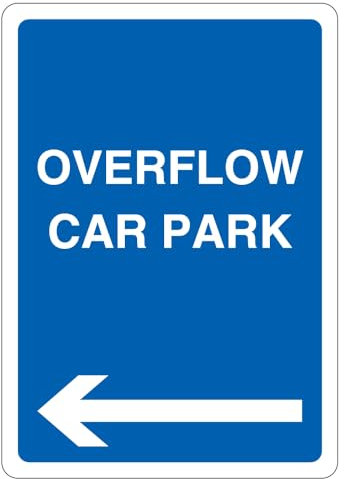V Safety Overflow Car Park – freccia blu sinistra 210 x 297 mm (A4) – Cartello di sicurezza autoadesivo in vinile