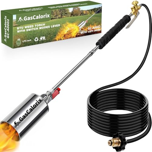 Torcia a propano per erbacce, lanciafiamme resistente, 1.800.000 BTU con tubo flessibile da 3 m, con fiamma potente, per erbacce, vialetto, legno, ghiaccio, neve, prato, giardino, cortile, patio,