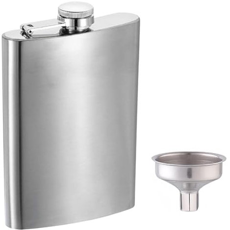 Petacas de Alcohol, Frasco de Cintura de Acero Inoxidable 304 de 8 oz con Embudo – Impermeable, Ideal para Whisky, Ron, Vodka; Perfecto para Excursiones y Fiestas (Plateado)