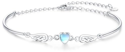 Odinstone Armband Damen 925 Sterling Silber Regenbogen Mondstein Armkette Engelsflügel Schmuck Justierbares Kettenarmband Frauen Geschenk