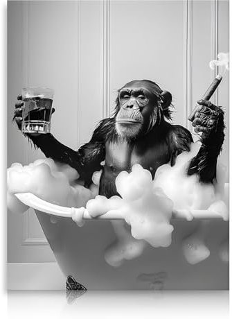 Dazzlewall Witziger Schimpanse in der Badewanne, 30,5 x 40,6 cm, Schwarz und Weiß, ohne Rahmen