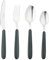 Grunwerg Bistro Cutlery, 16 Piece Set, 18/0 Stainless Steel, Rounded Handle, Black