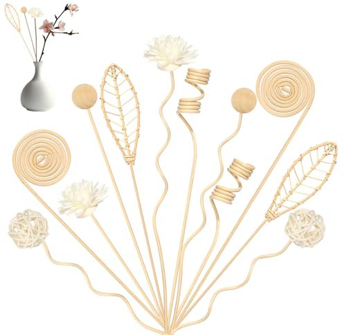 Rattan Holzdiffusorstäbchen, 18 Stück Rattan Duftdiffusor und Blumen-Ersatz-Rattanstäbchen für Zuhause, 6 Formen Rattanstäbchen für Raumduft für Zuhause Büro Hotel