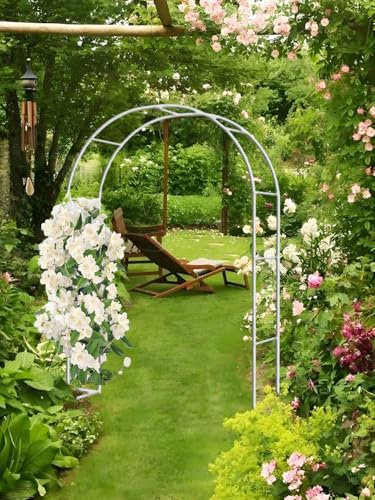 Rosenbogen Stabil Schwer Gartenbogen Metall Für Kletterpflanzen Rosenbögen Als Rankhilfe Romantischer Hochzeitsbogen Für Geburtstage, Hochzeiten, Und Romantische Abende(Weiß,120cm x 220cm/3.9ft x 7.2f