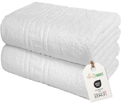 nice homeit Juego de 2 Toallas de baño Grandes 100 x 150 cm – Extra Large Toalla de baño 100% algodón Hilado en Anillo – Extra Suave y Absorbente Made in Italy (Blanco)