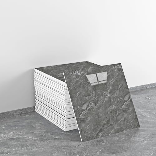 LVSHI Lot de 20 panneaux muraux de douche en PVC imperméables à décoller et à coller sur le mur pour chambre à coucher, cuisine - 30 x 30 cm (gris foncé, 1,4 m²)