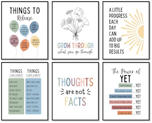 Dazzlewall 6er Set Positive Affirmationen Wandbilder, Motivierende Zitate Bilder für Büro Klassenzimmer Kinderzimmer Deko 8×10 in Ungerahmt