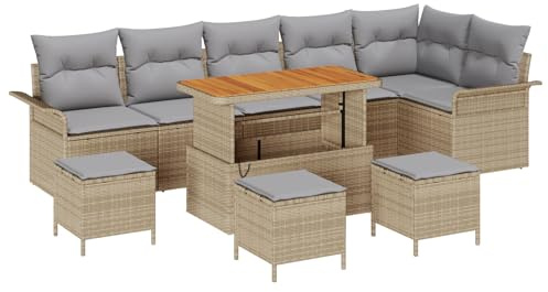 vidaXL Garten-Sofa-Set 10 pcs Beige und Hellgrau 110 x 55 x 71 cm, Garten und Terrasse, Modernes Modular-Sofa-Set, Verstellbare Füße, Stauraum, Outdoor-Lounge-Arrangement, Patio-Sitz