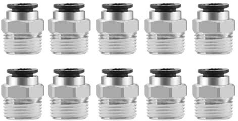Heschen Raccordi dritti pneumatici a connessione rapida, PC8-03, connettore filettato maschio PT3/8, diametro esterno del tubo 8 mm, 10 pezzi