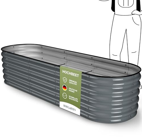HOFGARTEN® QuickGrow - Potager Surélevé 200x60x42 cm | Bac Potager Exterieur en Acier Galvanisé pour Jardin | Fond Ouvert | Modulaire | pour Légumes, Herbes, Fleurs (Anthracite, 42 cm Haut)
