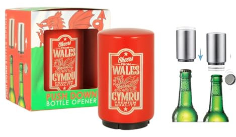 Red Wales Push Down Bottle Opener Boxed | Magnetic Beer Bottle Cap Openers Kitchen Tool Gadgets | Novelty Unique Gifts for Men Dad