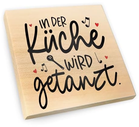 Dekomagnete aus Ahornholz, Kühlschrankmagnet handmade mit Spruch (In der Küche wird getanzt)