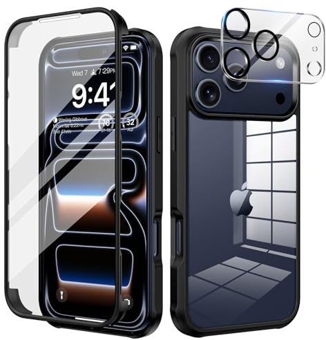 seacosmo für iPhone 17 Pro Hülle mit eingebautem Panzerglas Displayschutz und Kamera Schutzfolie [9H HD], 360 Grad Handyhülle Ganzkörper Stoßfeste iPhone 17 Pro Case - Schwarz