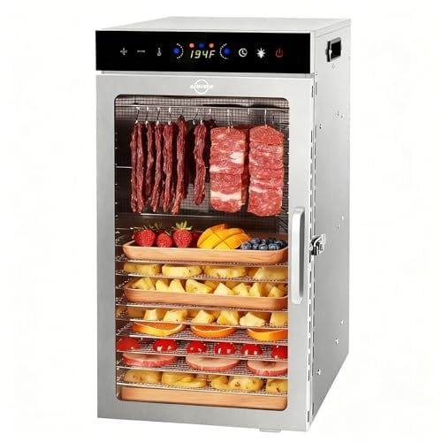 AYOVOCH Food Dehydrator Machine 18Tray, 800W Dual Fan Fast Drying, 24H Timer, 86-194℉ Control, Noise Below 45dB, LED Panel, Stainless Steel Dehydrators for Food and Jerky Herb Meat Fruit, Rectangular