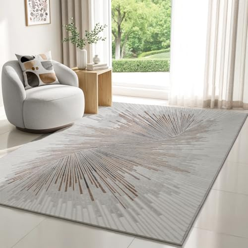 Mia´s Teppiche Shine - Moderner Kurzflor Teppich, Schlafzimmer, Wohnzimmer, Glanzfaser, Eleganter Glanz, Hoch-Tief Effekt, Grau Abstrakt, 140 x 200 cm