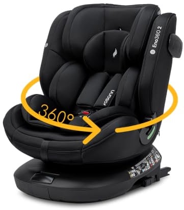 Osann Eno360 2 Reboarder 360 drehbar mit Isofix, Kindersitz ab 1 Jahr | Kinderautositz 40-150 cm, erleichtertes Anschnallen mit Magneten, bereits ab Geburt nutzbar, sicher & komfortabel - Black
