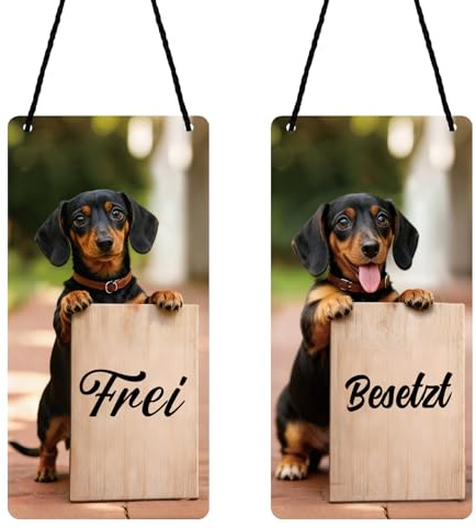 Dackel Deko Türschild, Frei Besetzt Schild, Haustürschild mit Doppelseitiges Dackel Muster aus PVC, Stylisches Hundeschild für Büro Toilette Haus Badezimmer Wanddeko Geschenk für Männer Frauen