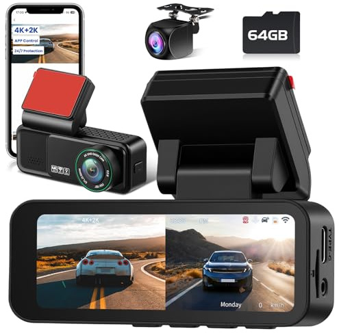 Hikity 2-Kanal WiFi Dashcam 4K Vorne 2K Hinten 3 Zoll Display