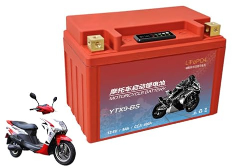 HJGHY 12.8v 9ah 400a,A, 12,8 V 7 Ah, 5 Ah, 14 Ah, 9 Ah LiFePO4 Motorradbatterie, 12 V Motorrad-Starterbatterien, 12 V Lithium-Powersport-Batterie mit BMS und Display, 200–500A