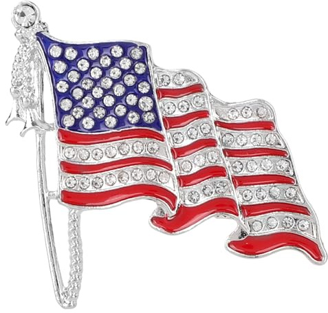 Anstecknadeln Pins Flaggen für Damen, Zinklegierung Wehende USA-Flagge mit Funkelnden Strasssteinen Patriotischer Schmuck für Hüte Rucksäcke Jacken Anzüge