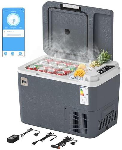 Outsunny Frigorifero Portatile per Auto 25L con Compressore, Frigo Portatile Elettrico Anti-Shock, Controllo APP, Maniglia, 12/24V DC e 100-240V AC, -20°C a 20°C, per Campeggio Camion Barca Camper