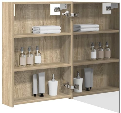 vidaXL Badezimmerspiegelschrank mit Tür Sonoma-Eiche 50 x 14,5 x 70 cm, Moderner Spiegelschrank, rechteckig, Wandregal für Badezimmer, praktische Aufbewahrung