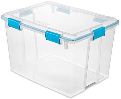 Sterilite 80 Qt Gasket Box, Stackable Storage Bin with Latching Lid and Tight Seal, Plastic Container to Organize Basement, Clear Base and Lid, 1-Pack